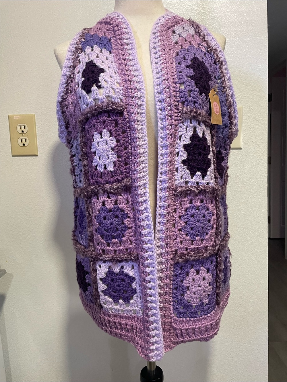Handmade Purple Granny Square Crochet Vest Sweater